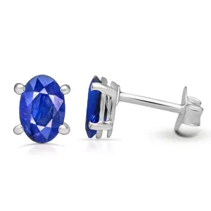 Genuine Blue Sapphire 925 Solid Sterling Silver Earrings 7mm