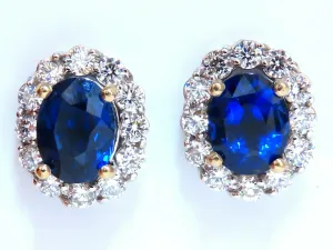 GIA Certified 7.81ct Natural Royal Blue sapphire diamond earrings 14kt