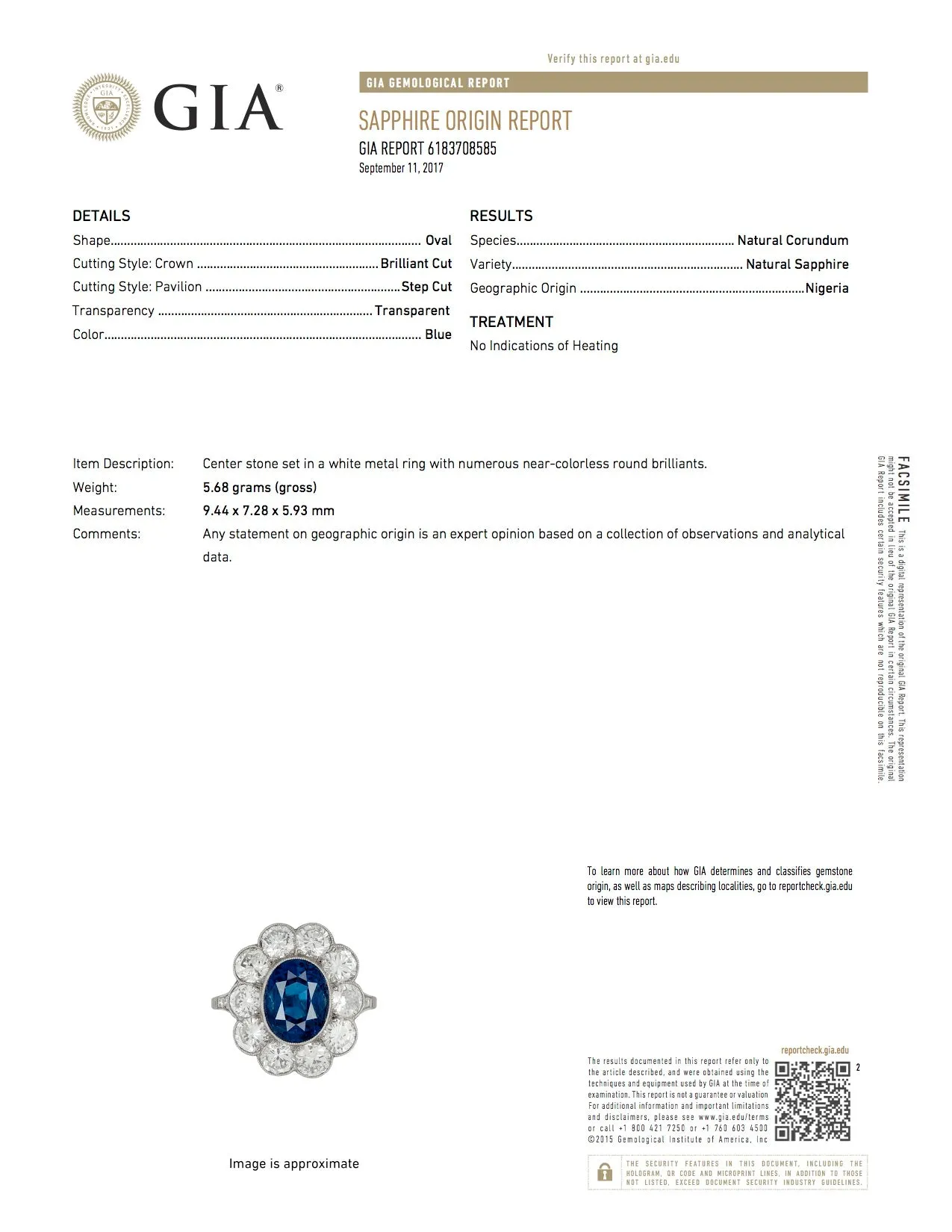 GIA Certified Natural No Treatment 4.08ct Sapphire in a Platinum & Diamond Setting