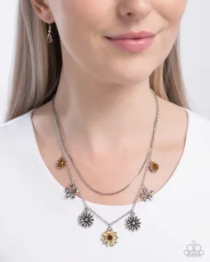 Glinting Garden - Yellow - Rhinestone Flower Tiered Paparazzi Short Necklace