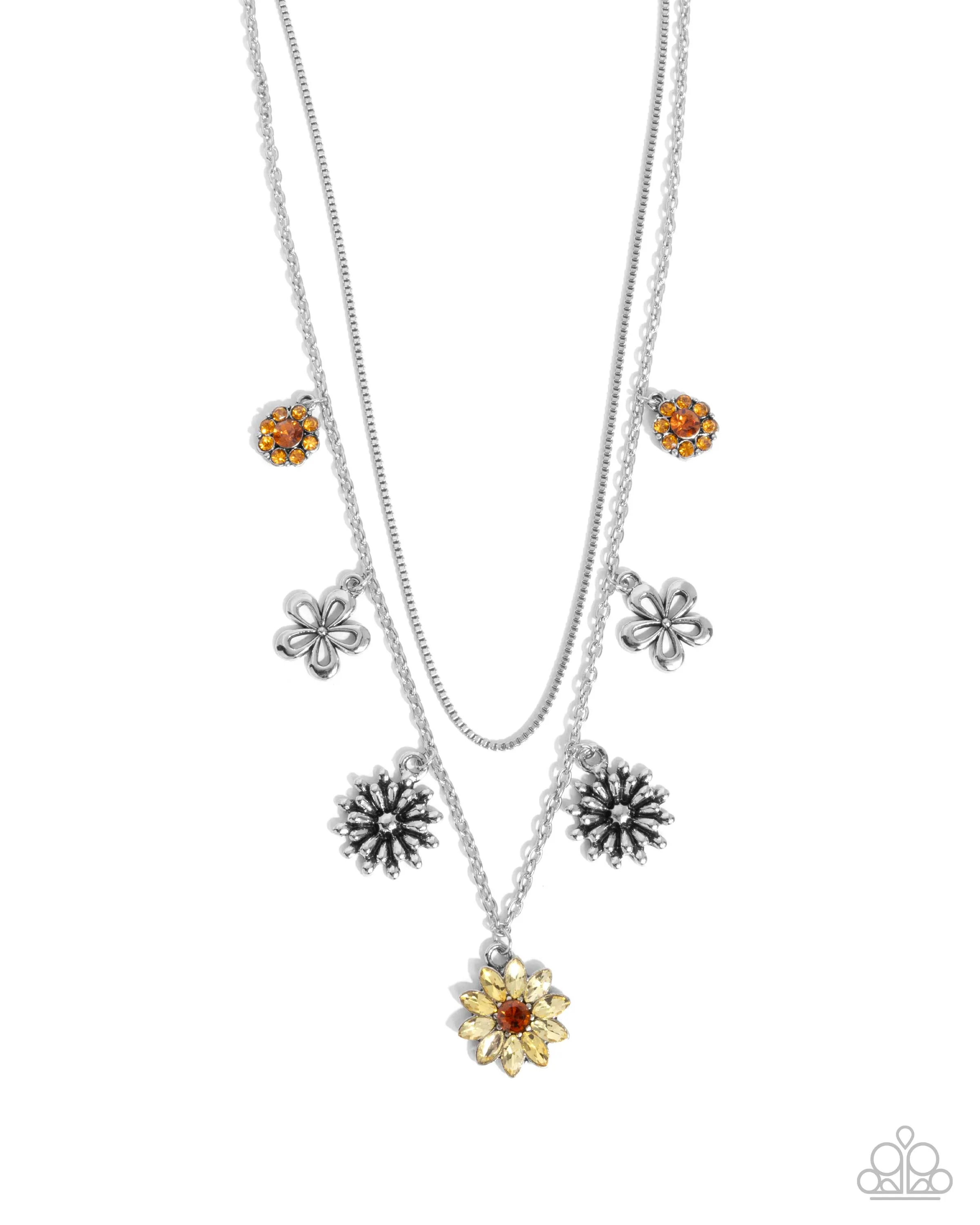 Glinting Garden - Yellow - Rhinestone Flower Tiered Paparazzi Short Necklace