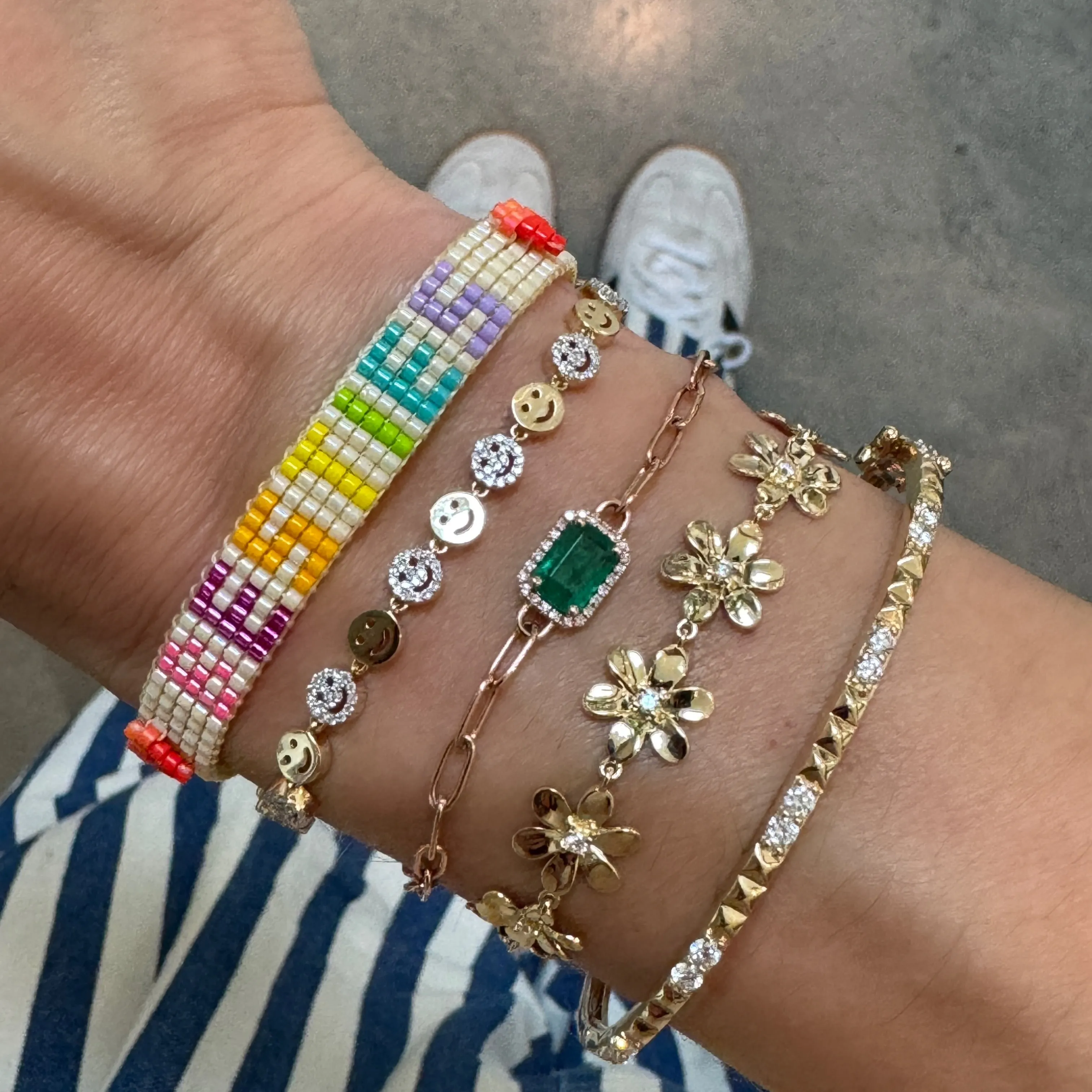Glitzy Diamond & Gold Smiley Bracelet