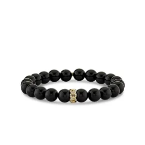 Gold & Diamond Link Rondelle On Onyx