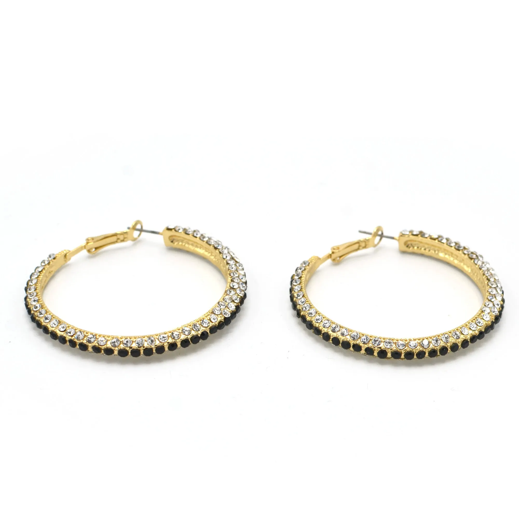 GOLD BLACK AND WHITE CRYSTAL STUD EARRINGS # HNE90679GD(LH23)