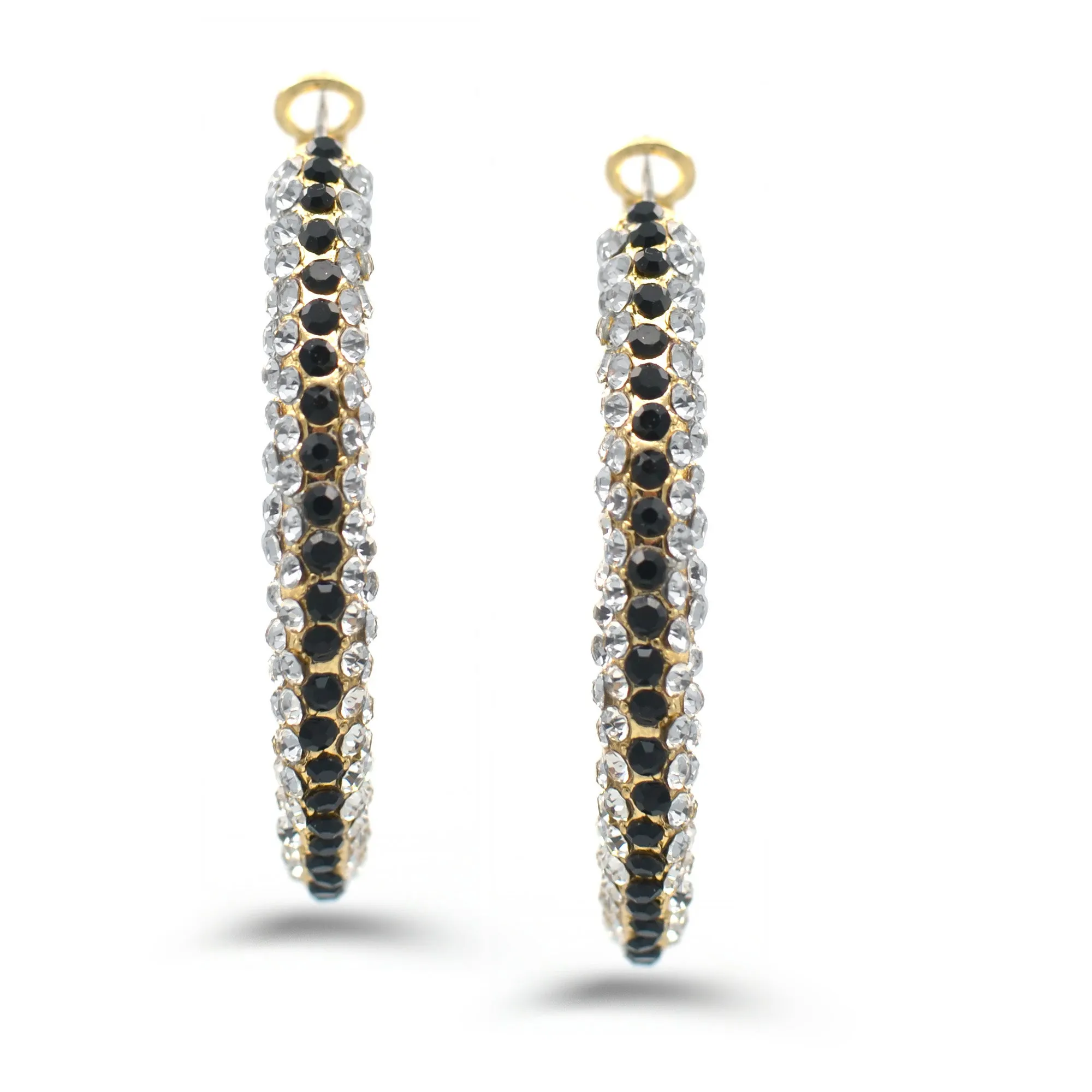 GOLD BLACK AND WHITE CRYSTAL STUD EARRINGS # HNE90679GD(LH23)