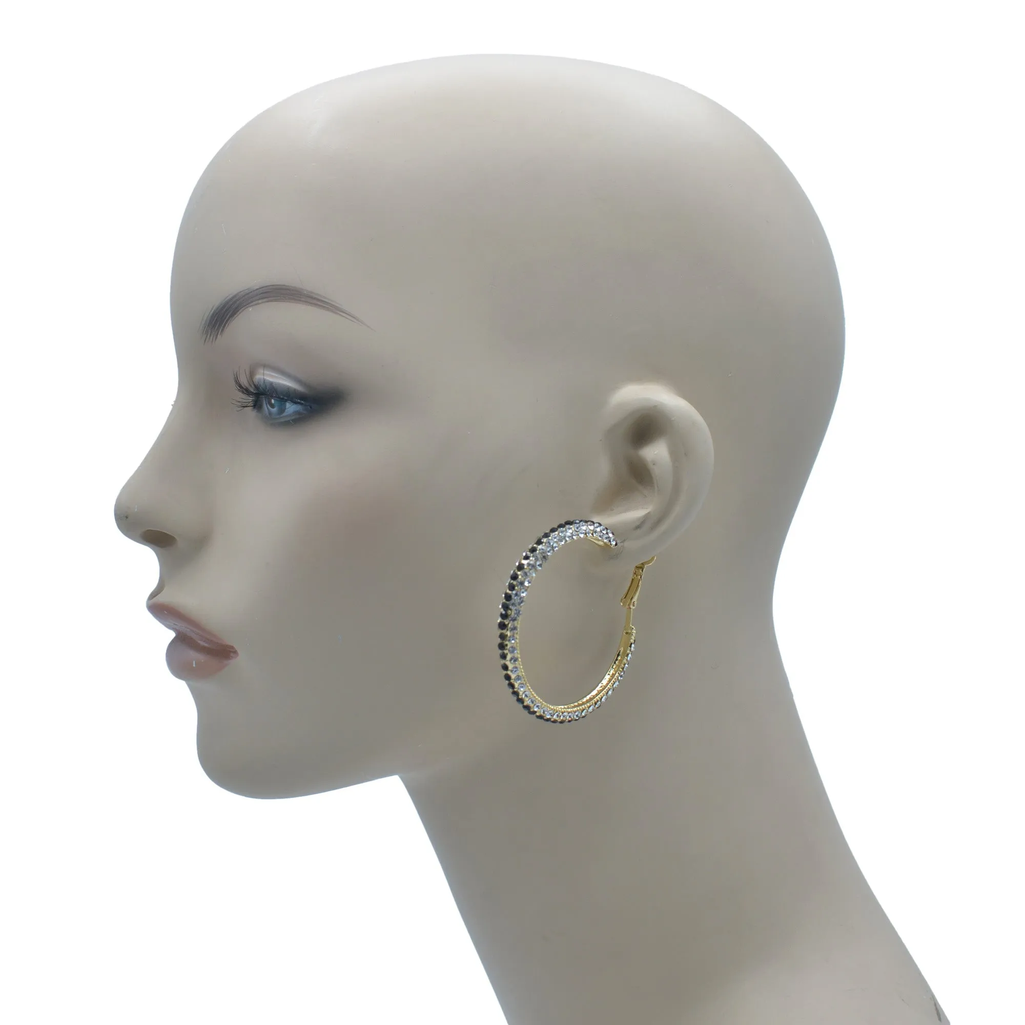 GOLD BLACK AND WHITE CRYSTAL STUD EARRINGS # HNE90679GD(LH23)