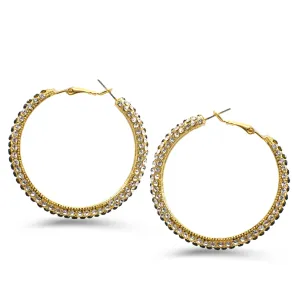 GOLD BLACK AND WHITE CRYSTAL STUD EARRINGS # HNE90679GD(LH23)