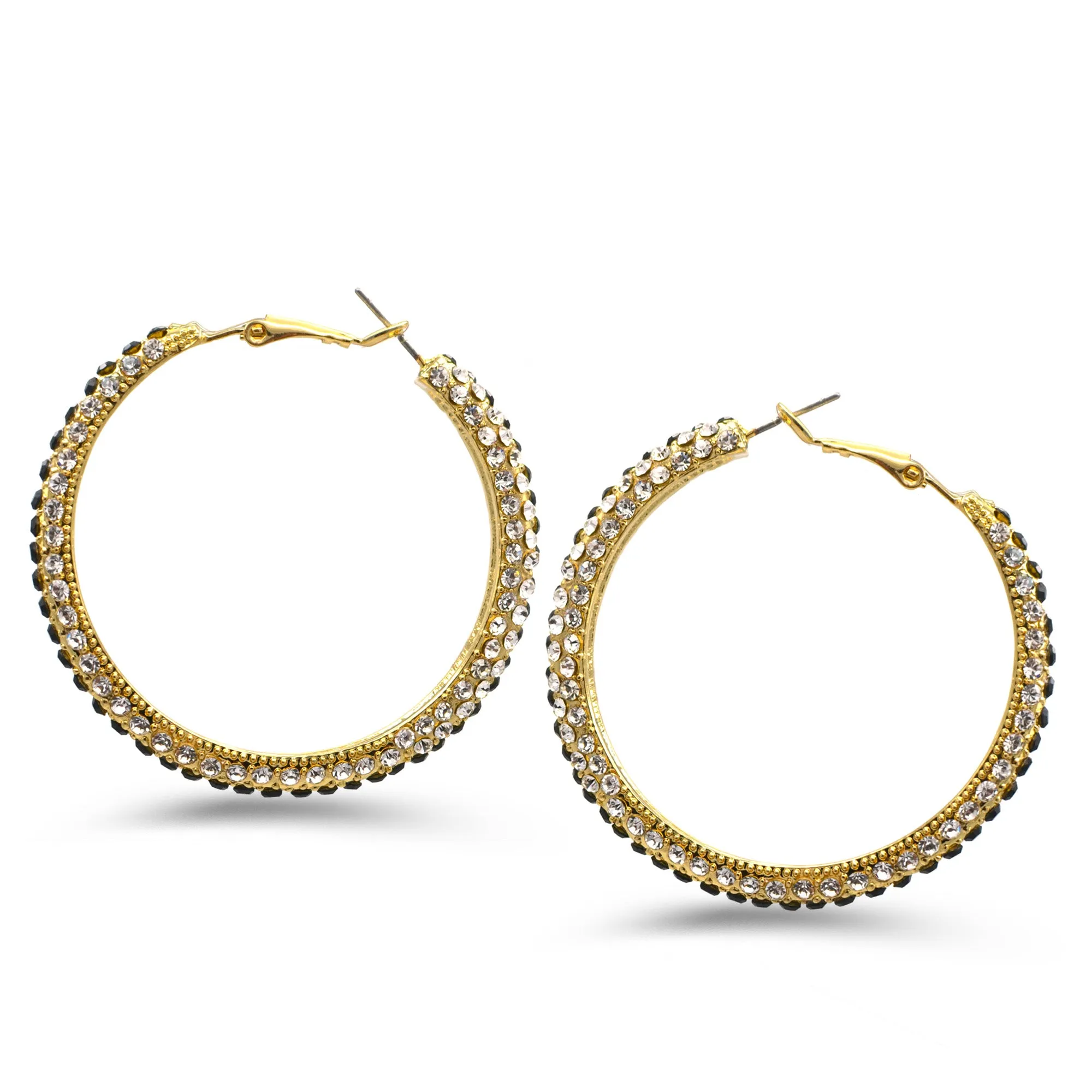 GOLD BLACK AND WHITE CRYSTAL STUD EARRINGS # HNE90679GD(LH23)