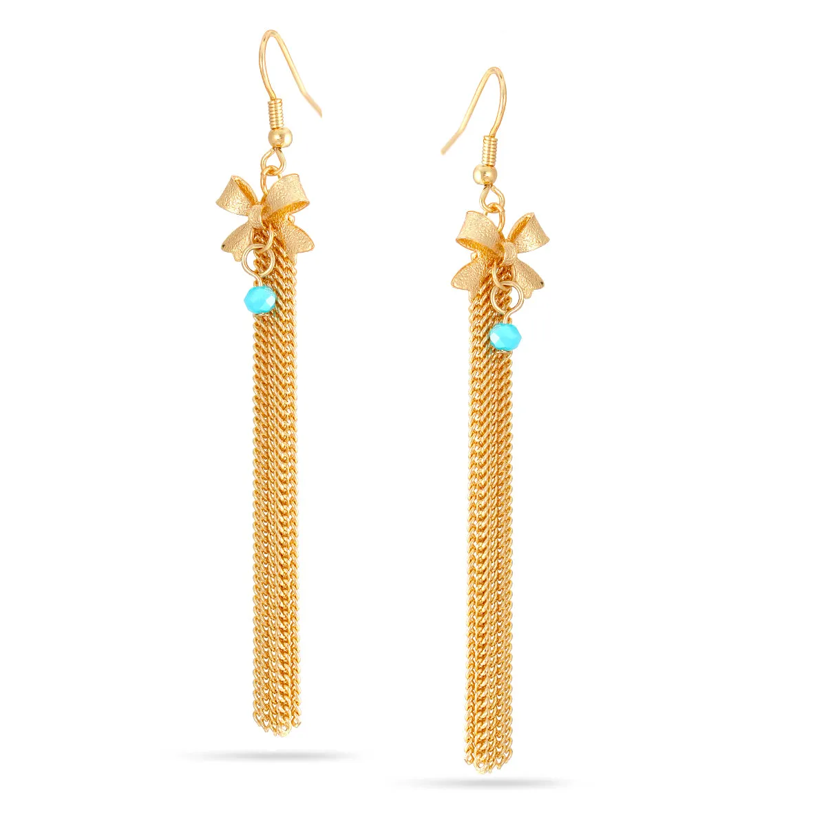 GOLD BOW TURQUOISE CRYSTAL TASSEL EARRINGS #SQ5087 (AG19)