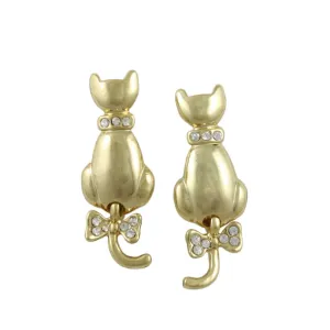 Gold Cat with Crystal Collar Pierced Earring - RAP111E