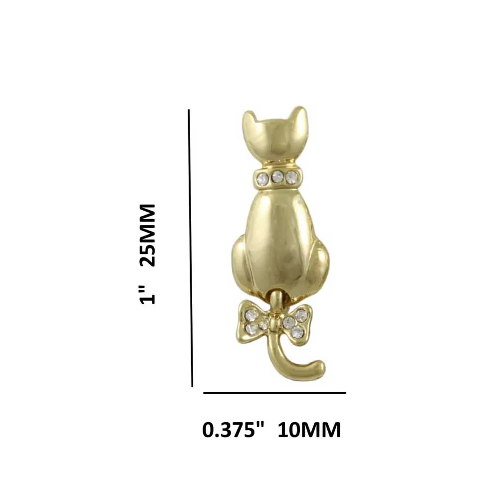 Gold Cat with Crystal Collar Pierced Earring - RAP111E