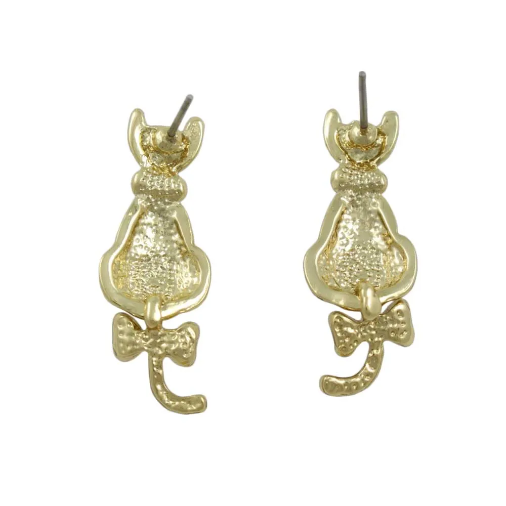 Gold Cat with Crystal Collar Pierced Earring - RAP111E