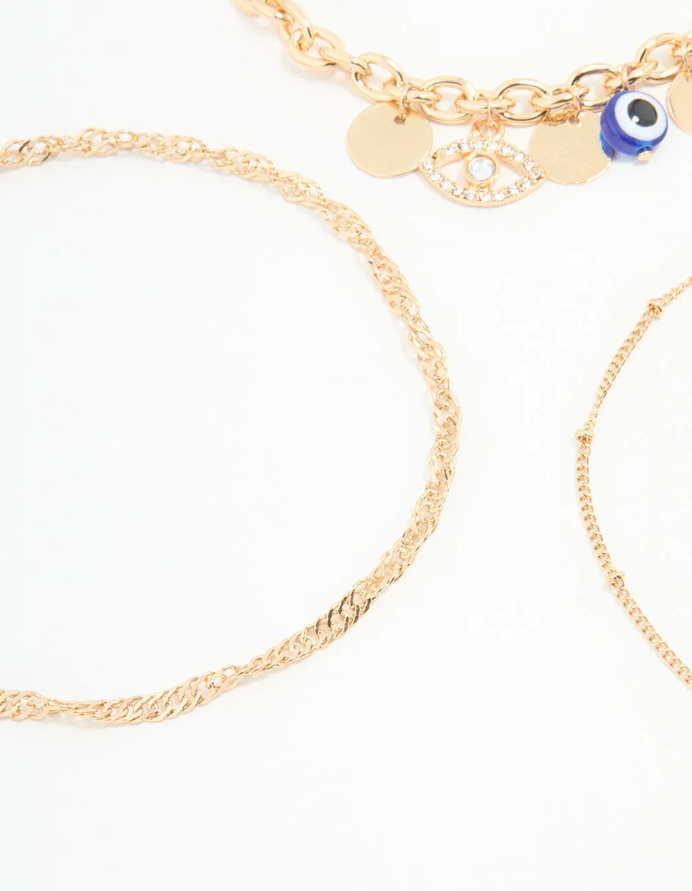Gold Chain & Evil Eye Charm Bracelets 3-Pack