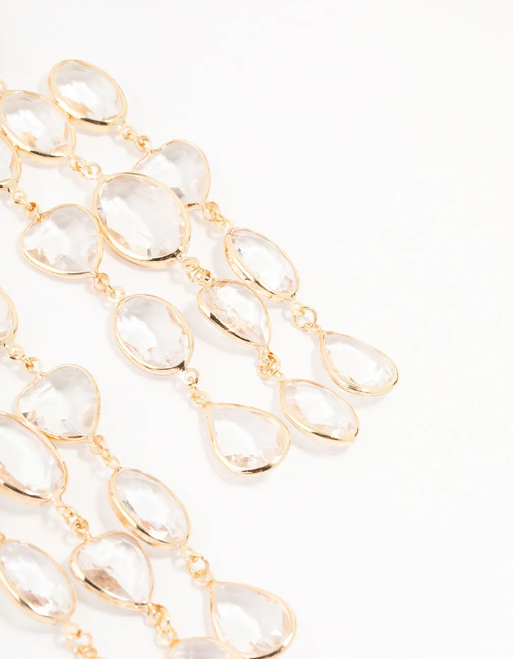 Gold Clear Crystal 3 Row Drop Earrings