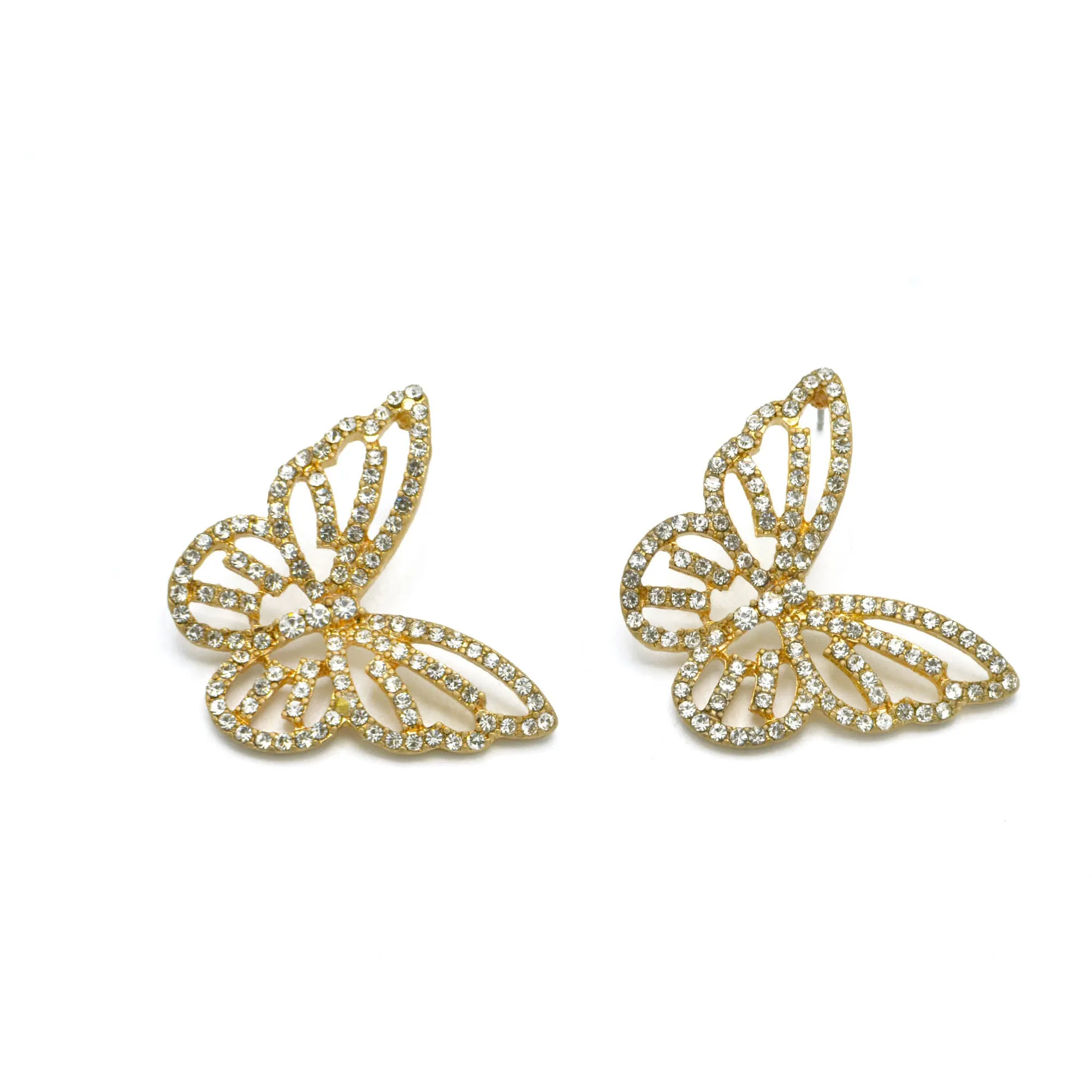 GOLD CRYSTAL BUTTERFLY EARRINGS #HNE90729GD (GE6)