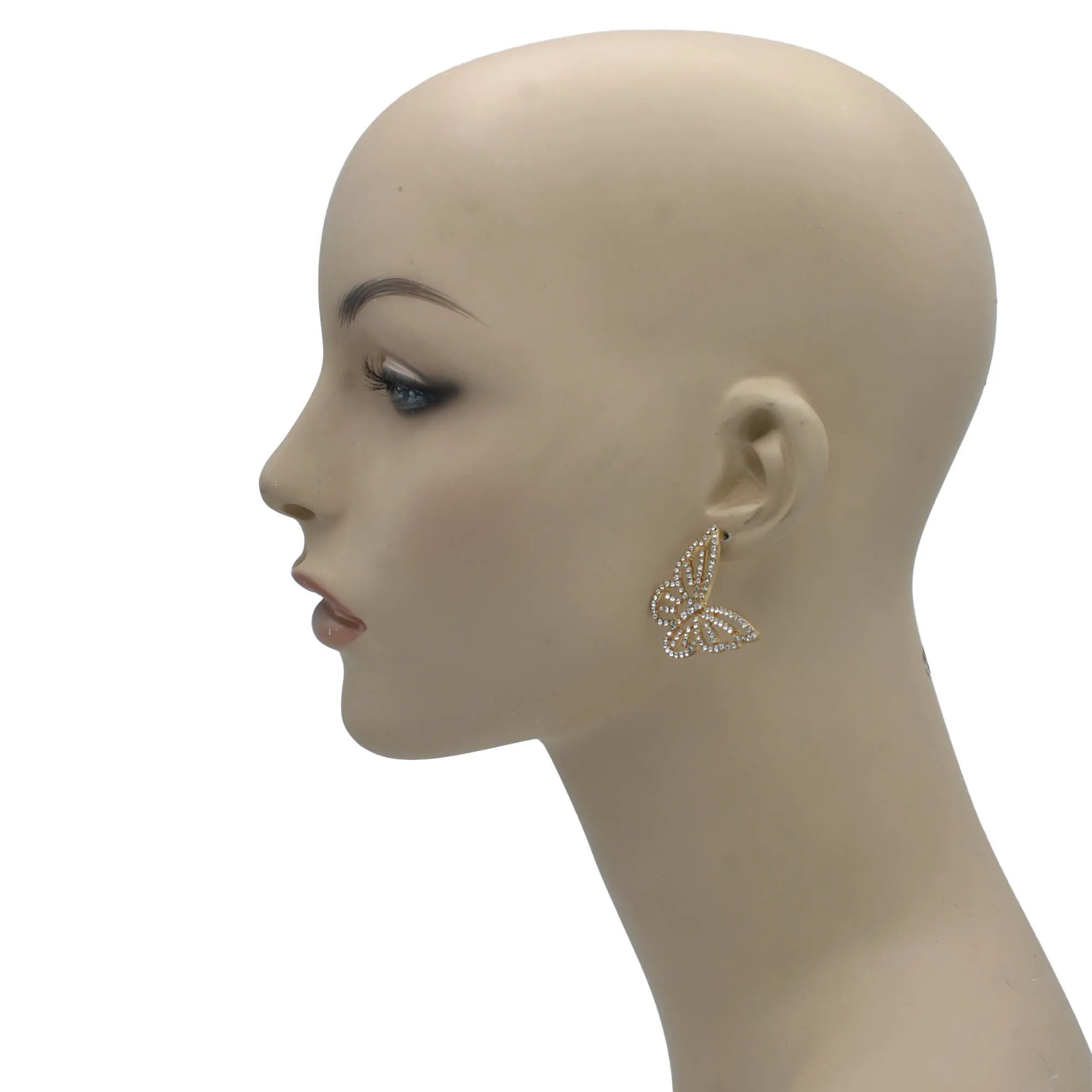 GOLD CRYSTAL BUTTERFLY EARRINGS #HNE90729GD (GE6)