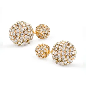 GOLD CRYSTAL DOUBLE BALL STUD EARRINGS #SQ1946G (DF9)