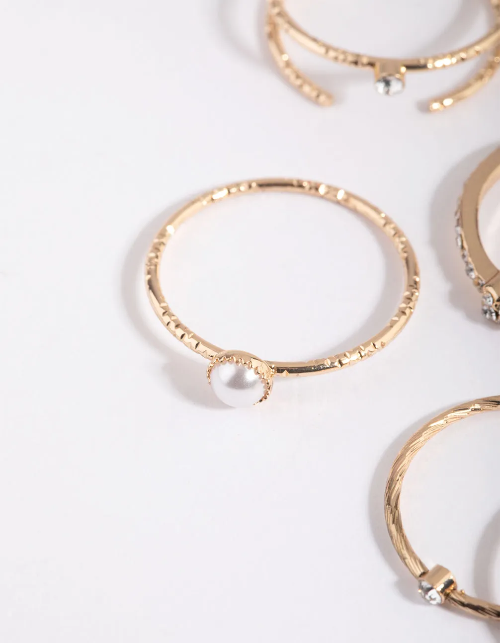 Gold Diamante & Pearl Ring Pack
