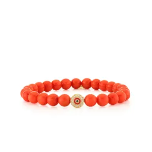 Gold, Diamond & Enamel Round Eye Bead on Peach Coral