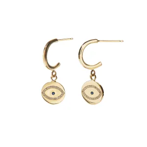 Gold Huggies w/ Evil Eye Drops