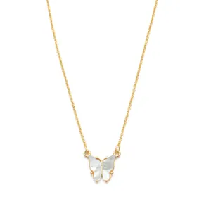 GOLD MOTHER OF PEARL BUTTERFLY PENDANT SHORT NECKLACE # HNN90666GD(LC16)