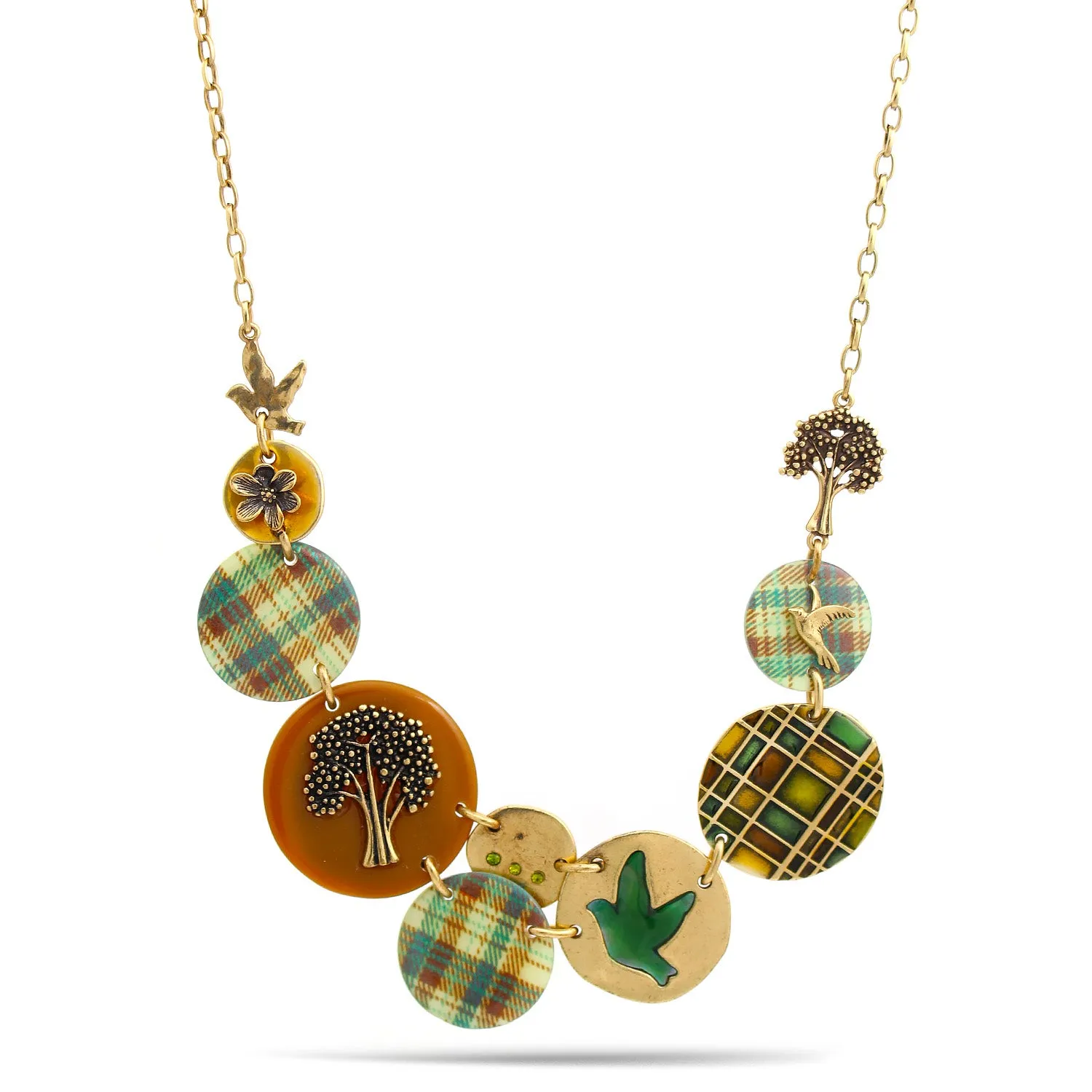GOLD MOTHER-OF-PEARL INLAID BIRD DISC NECKLACE #221GN1101 (1B4)