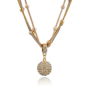 Gold Necklace With Rhinestone Ball Pendant