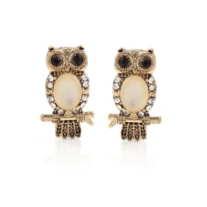 GOLD OWL CRSTAL STUD  EARRINGS #SQ207-01394