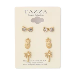 GOLD PAIR OF 3 SUMMER  EARRINGS #SQ20190136G (GD18)