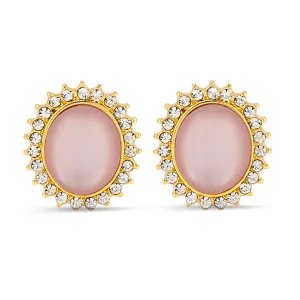 GOLD PEACH MOONSTONE CRYSTAL STUD EARRINGS #HNE87184GDP