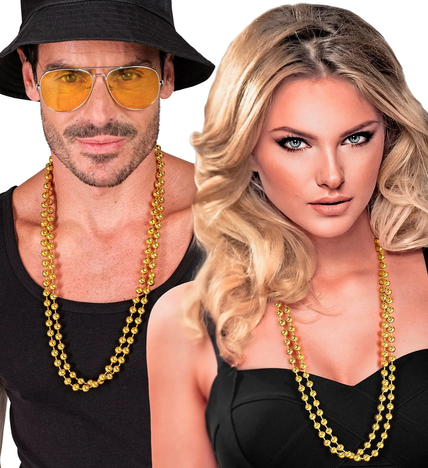 Gold pearl necklaces, set of 2