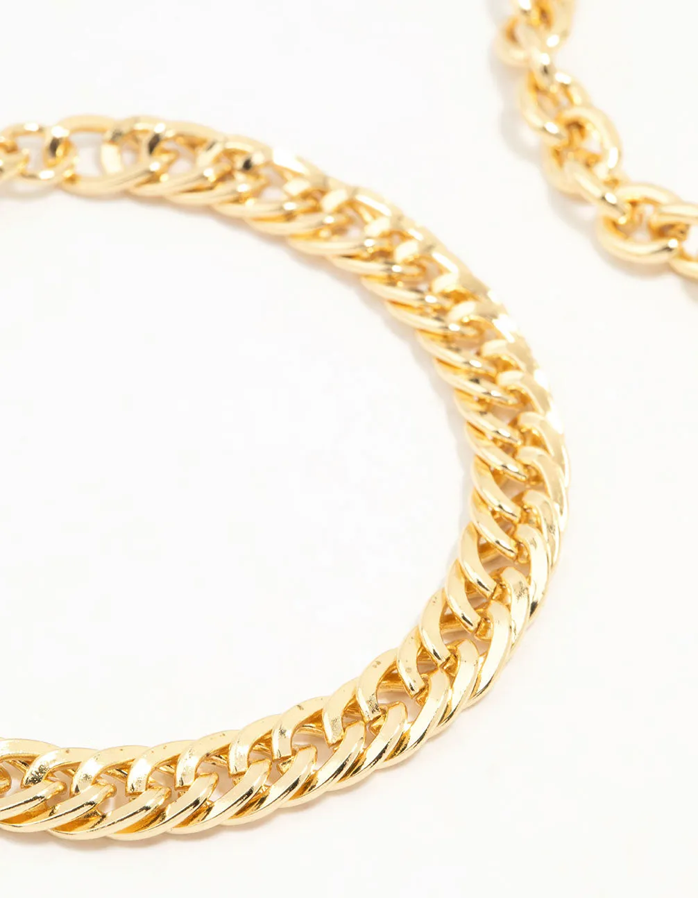 Gold Plated Chain & Lock Charm Bracelets 2-Pack