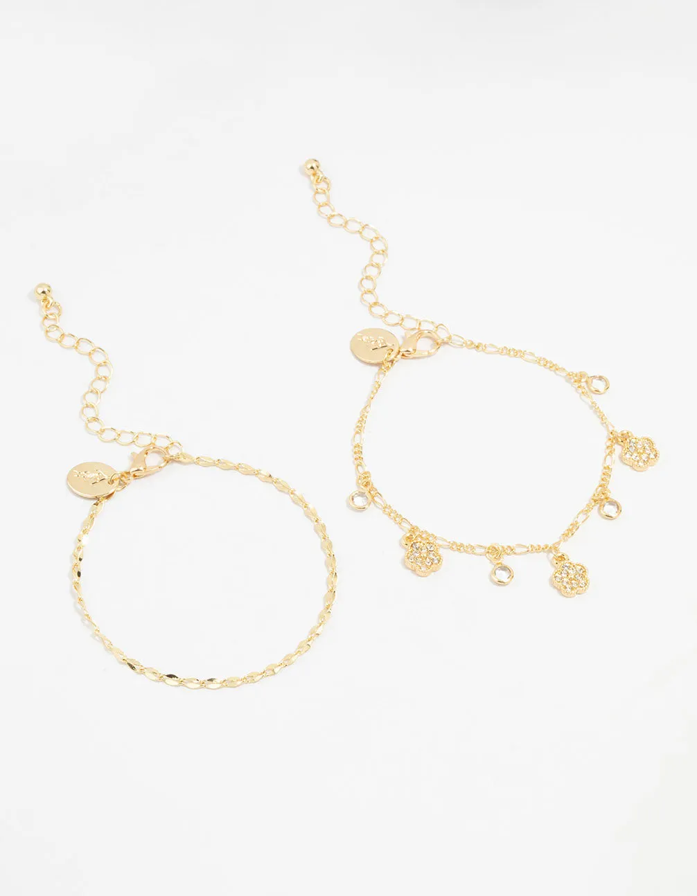 Gold Plated Mini Flower Bracelets 2- Pack