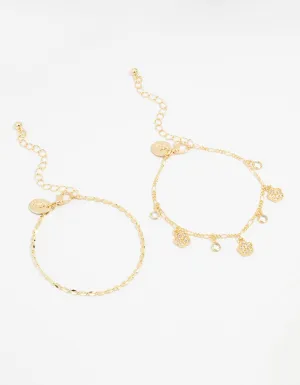 Gold Plated Mini Flower Bracelets 2- Pack