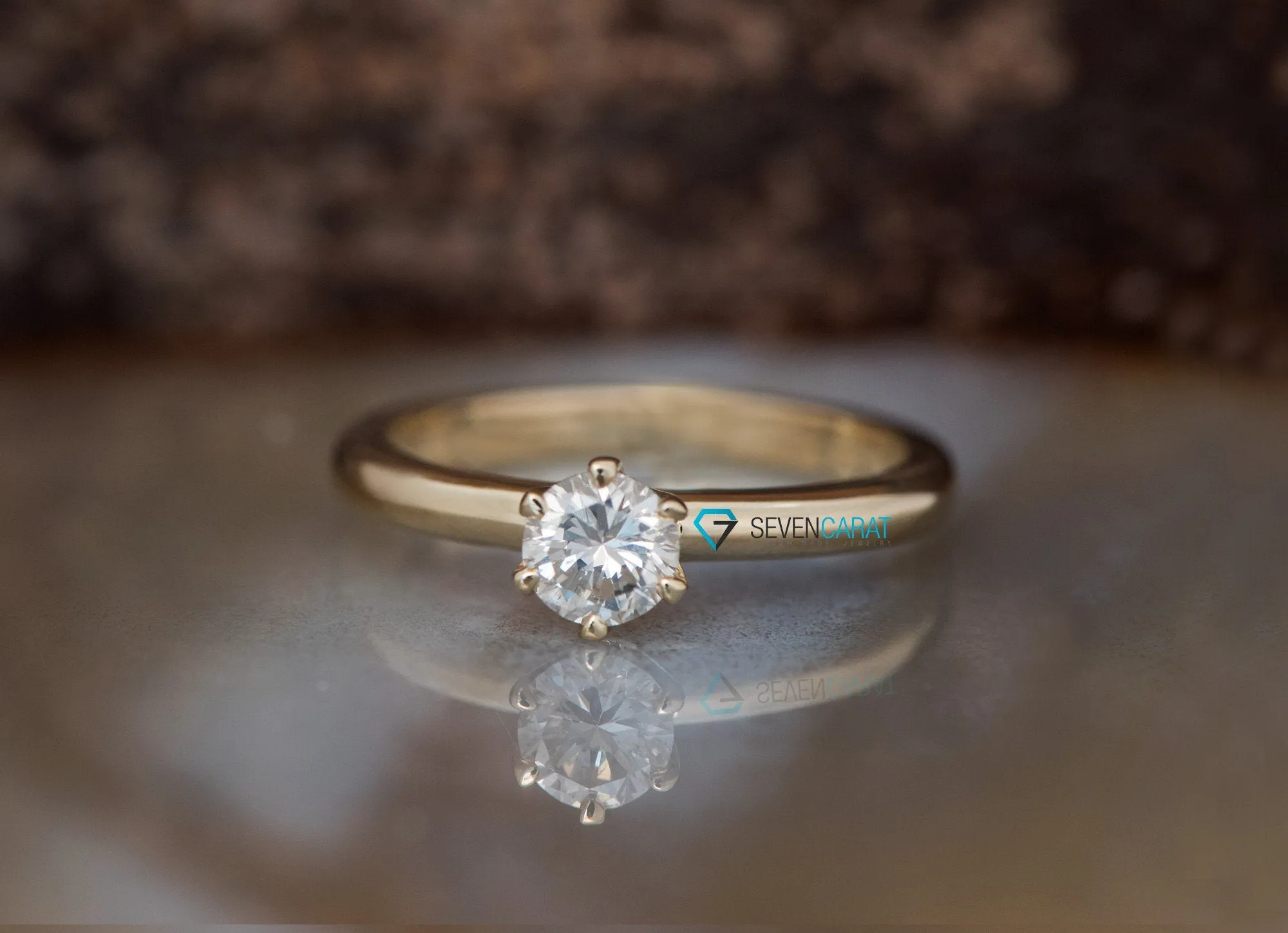 Gold Solitaire Ring-Classic round engagement ring-Solitaire diamond ring-Solitaire 6 prong-Solitaire ring 0.60 ct-Solid gold rings for women