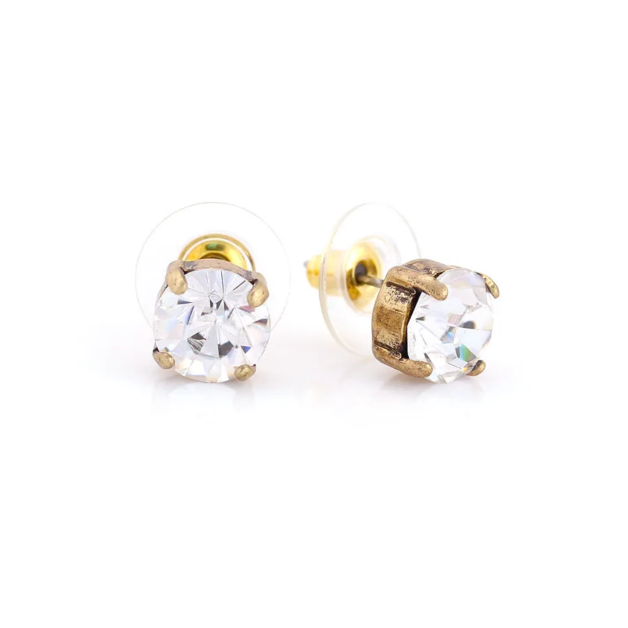 GOLD-WHITE ROUND CRYSTAL EARRINGS  #FW1203415 (HB6)