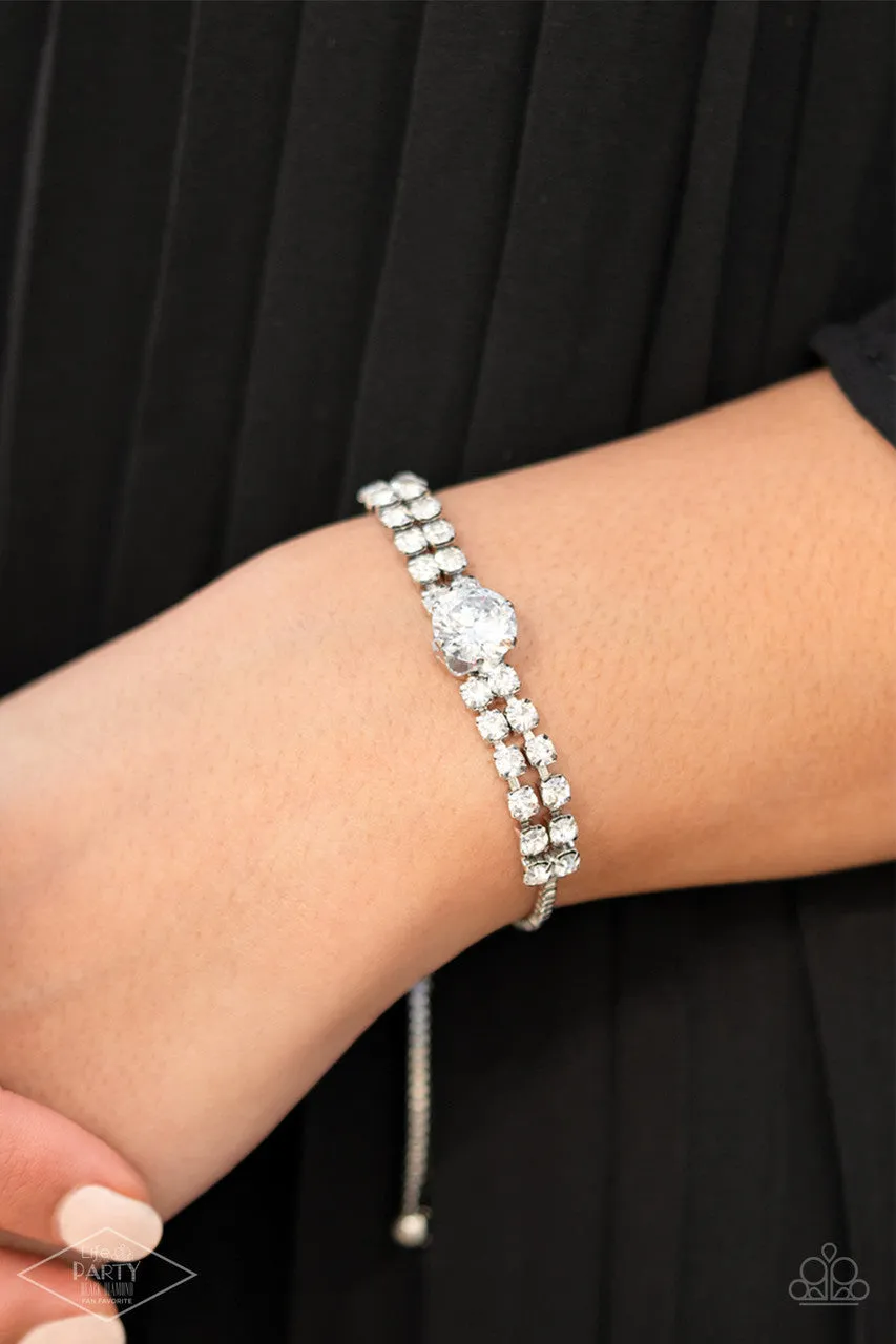 Gorgeously Glitzy White Paparazzi Bling Bolo Paparazzi Bracelet