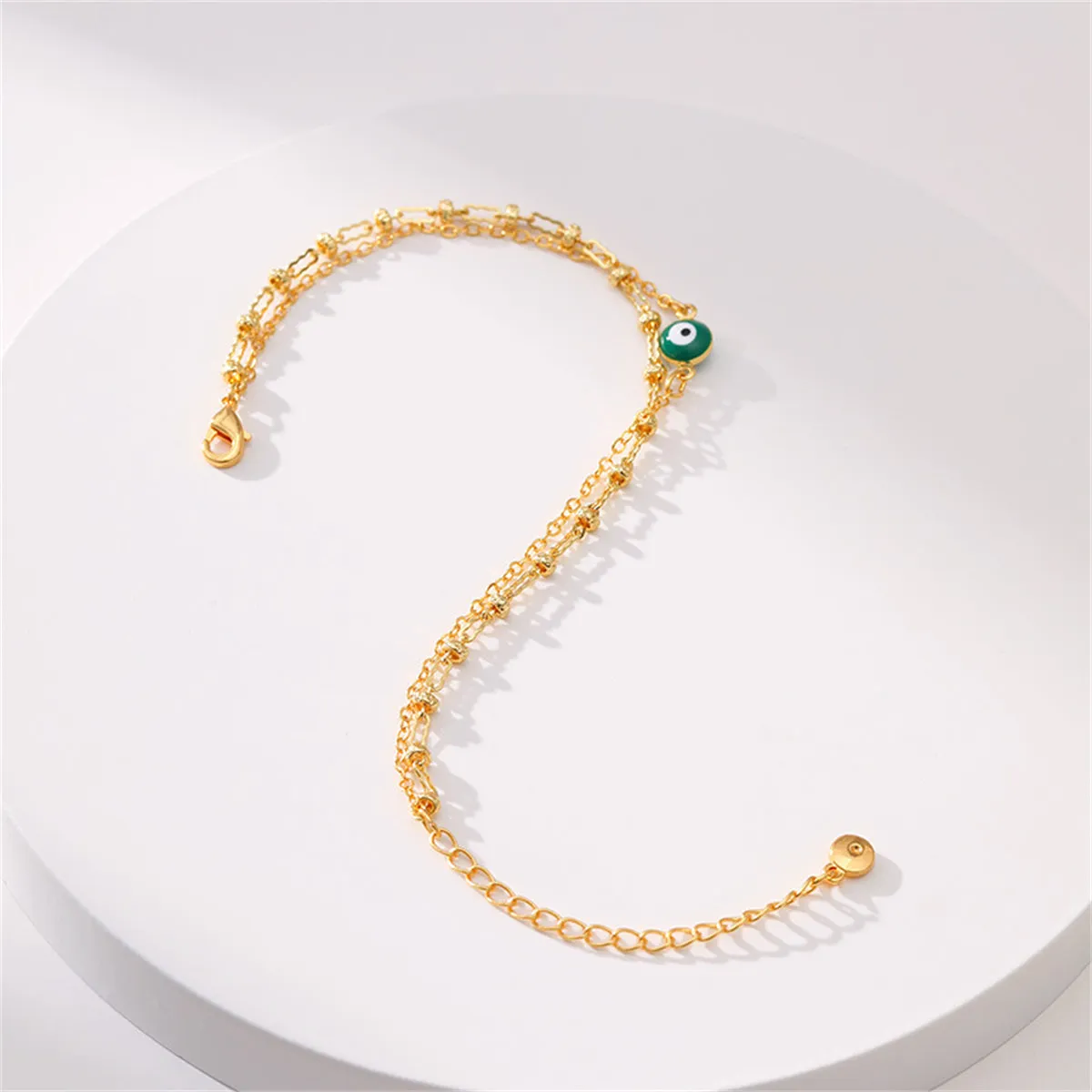 Green Enamel & 18K Gold-Plated Eye Layered Bracelet