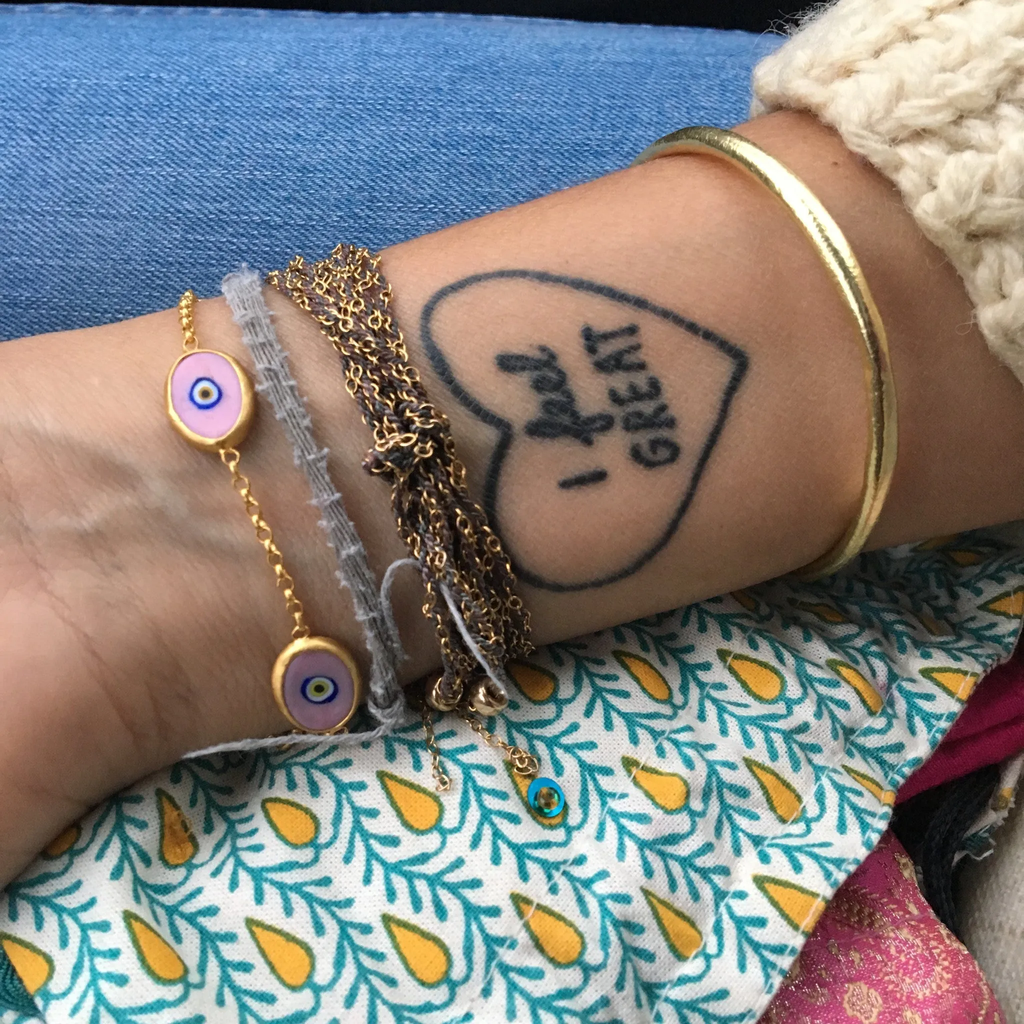 Green Protection Triple JuJu Eye Bracelet in 18K Gold