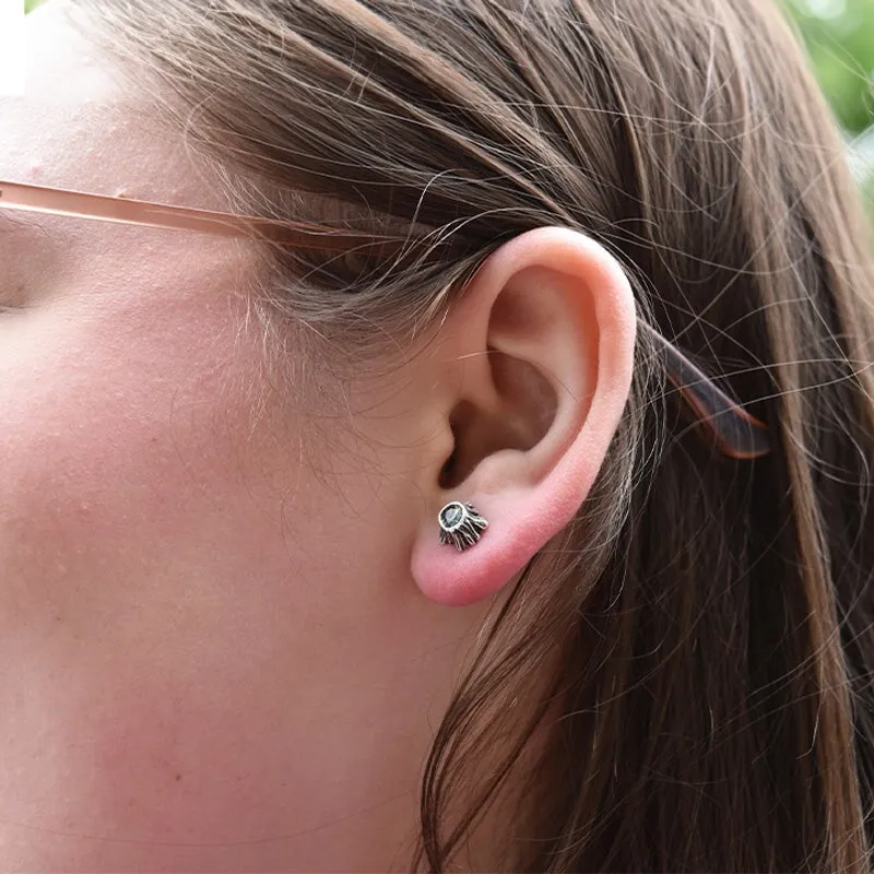 Green Sapphire Tree Trunk Post Earrings