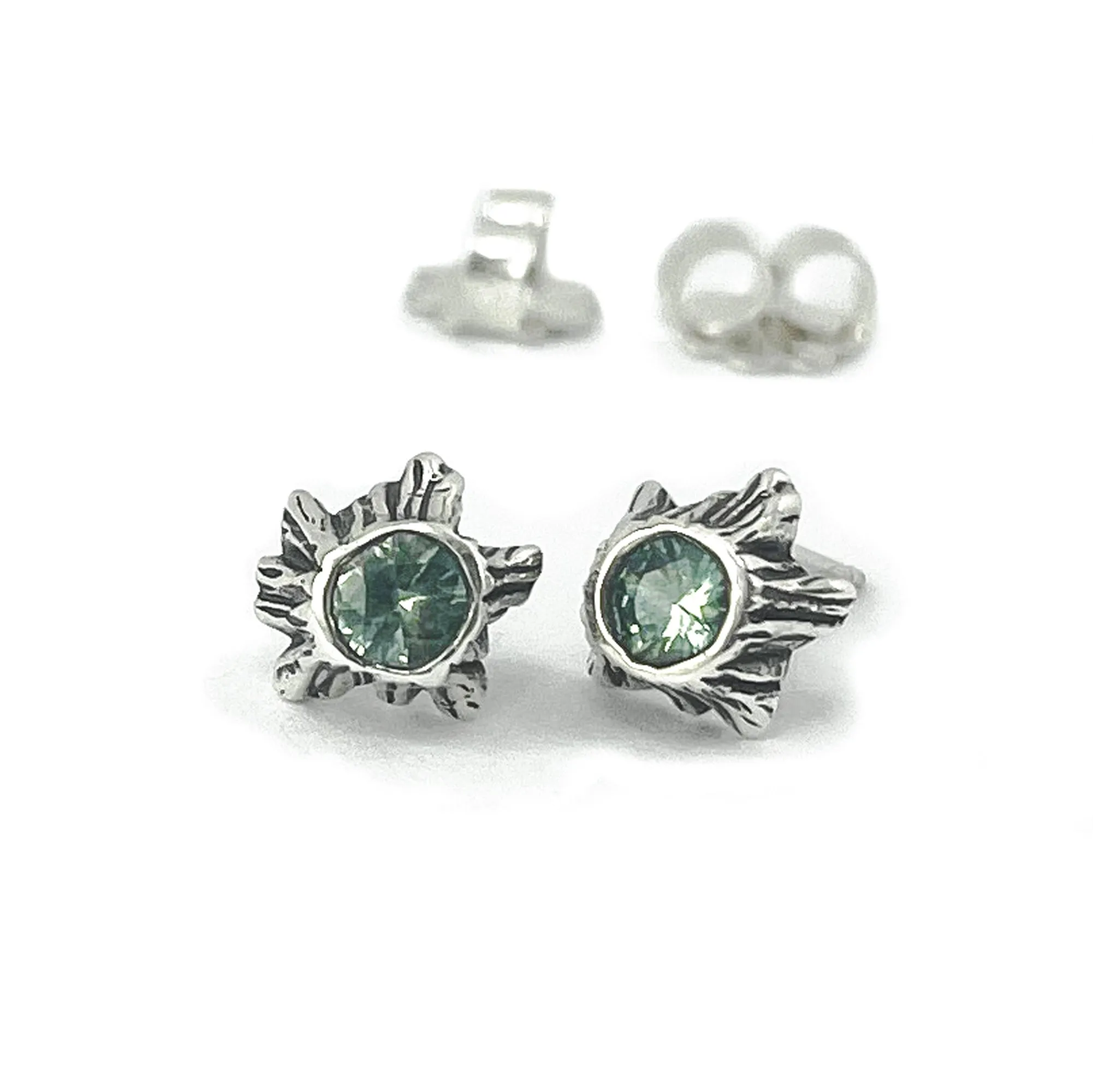 Green Sapphire Tree Trunk Post Earrings