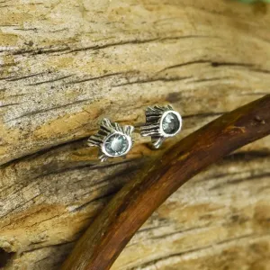Green Sapphire Tree Trunk Post Earrings