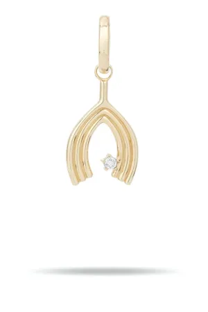 Groovy Large Diamond Wishbone Charm - 14K Yellow Gold