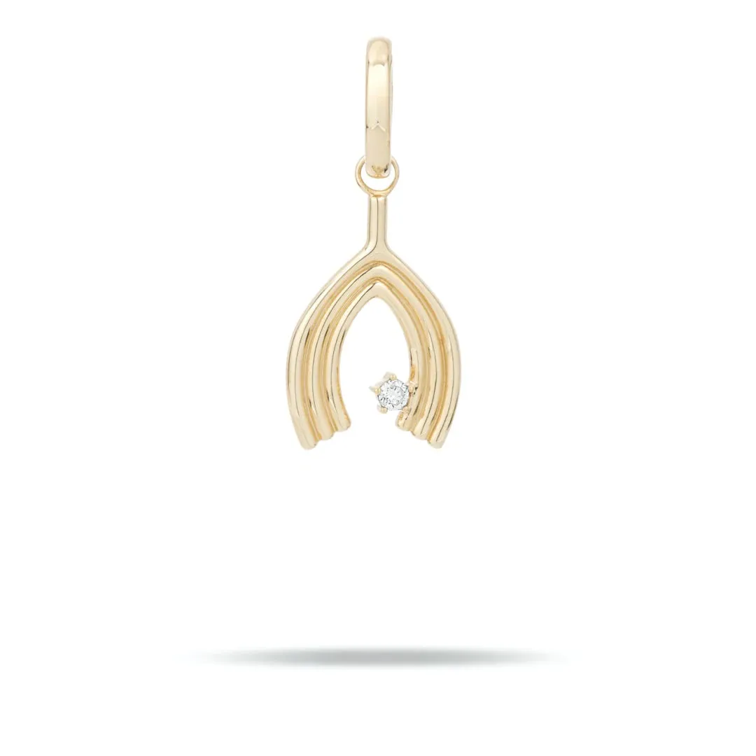 Groovy Large Diamond Wishbone Charm - 14K Yellow Gold