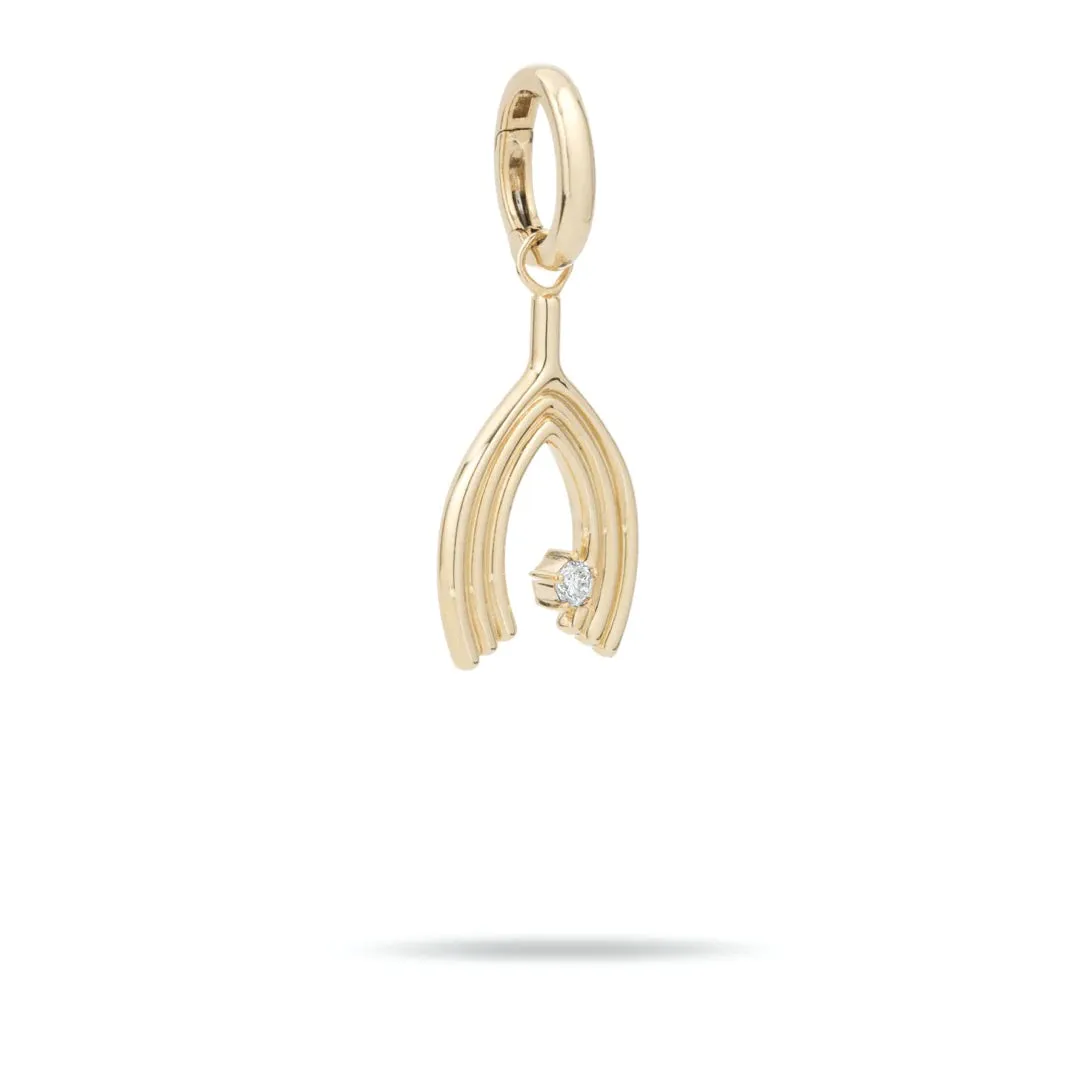 Groovy Large Diamond Wishbone Charm - 14K Yellow Gold