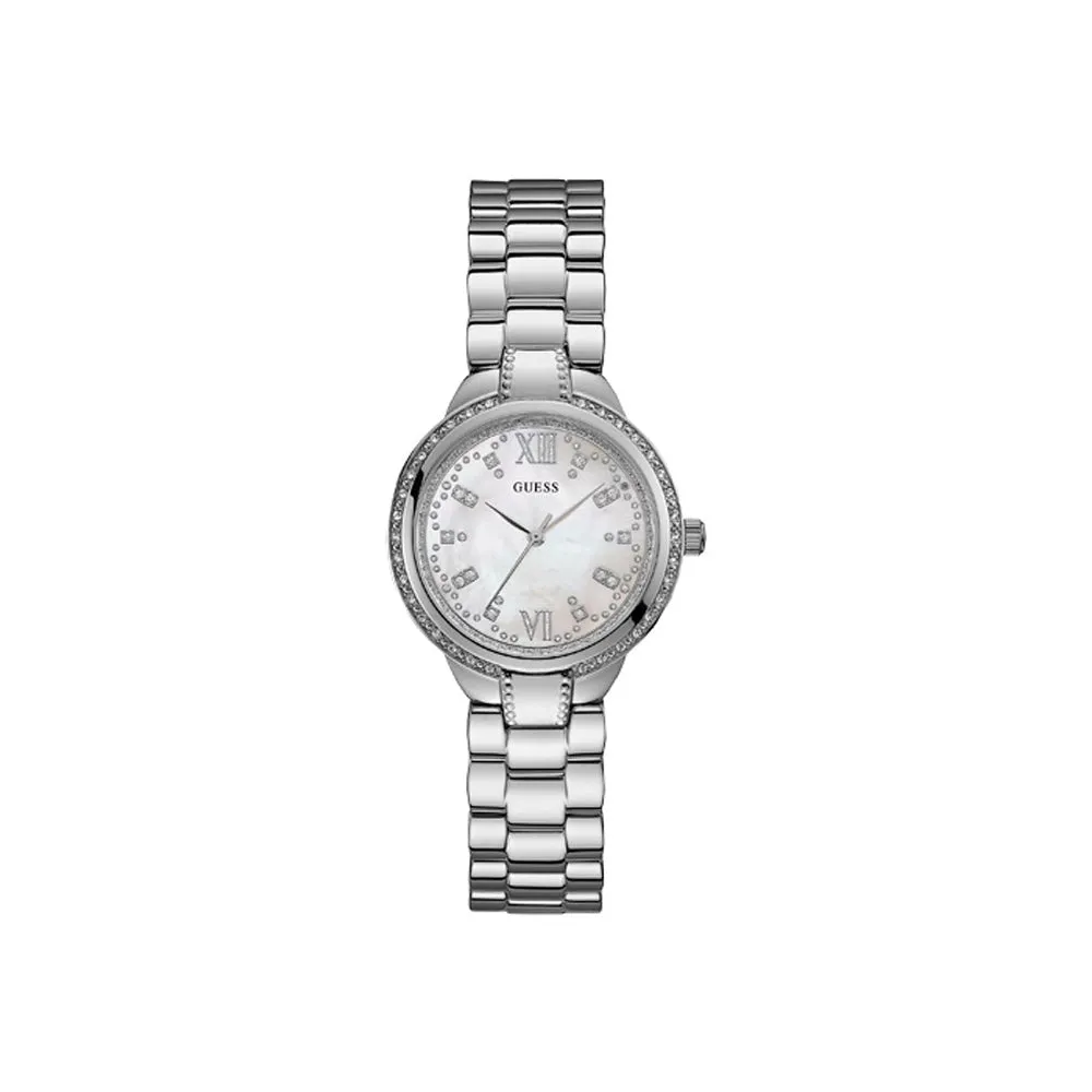 Guess Ladies Stainless Steel Watch With MOP Dial & Metal Bracelet