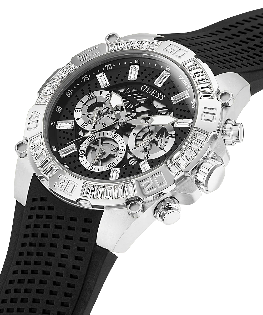 Guess Trophy Silver Tone Silicone Strap Men's Watch GW0333G1