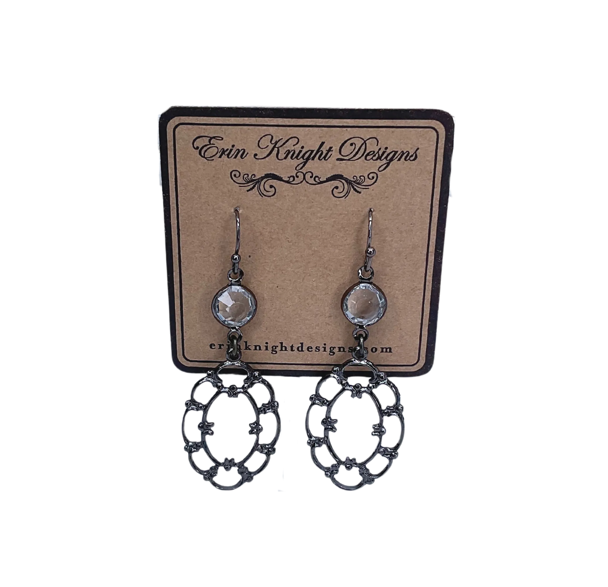 Gunmetal Oval Crystal Earrings