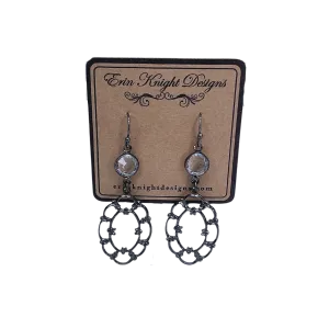 Gunmetal Oval Crystal Earrings