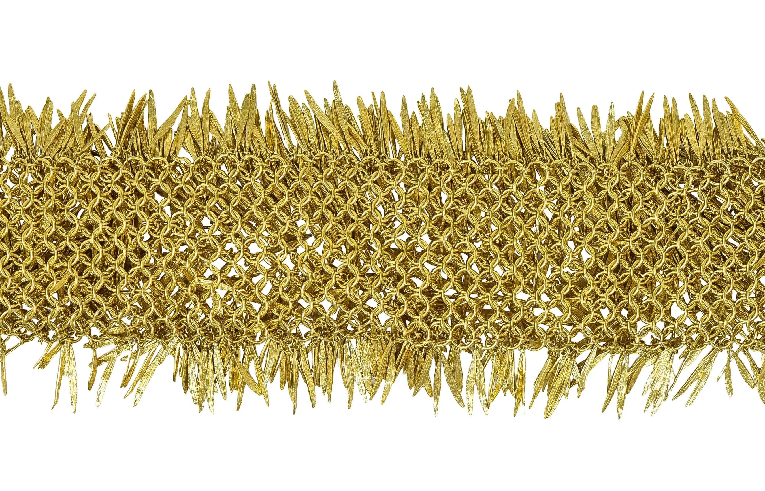 H. Stern 2000's 18 Karat Yellow Gold Brushed Feather Fringe Bracelet